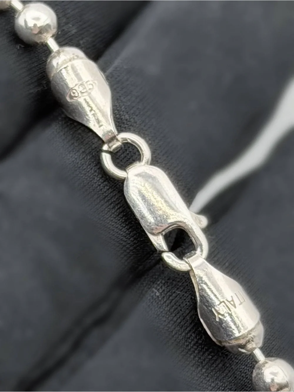 Italy 925 Sterling Silver Ball Link Round Bead Chain Necklace 18.5” 4mm